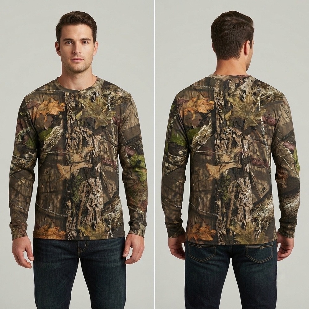 Game Winner Mens Mossy Oak Camo Long Sleeve T-Shirt‎ Size Large Hunting Cotton
